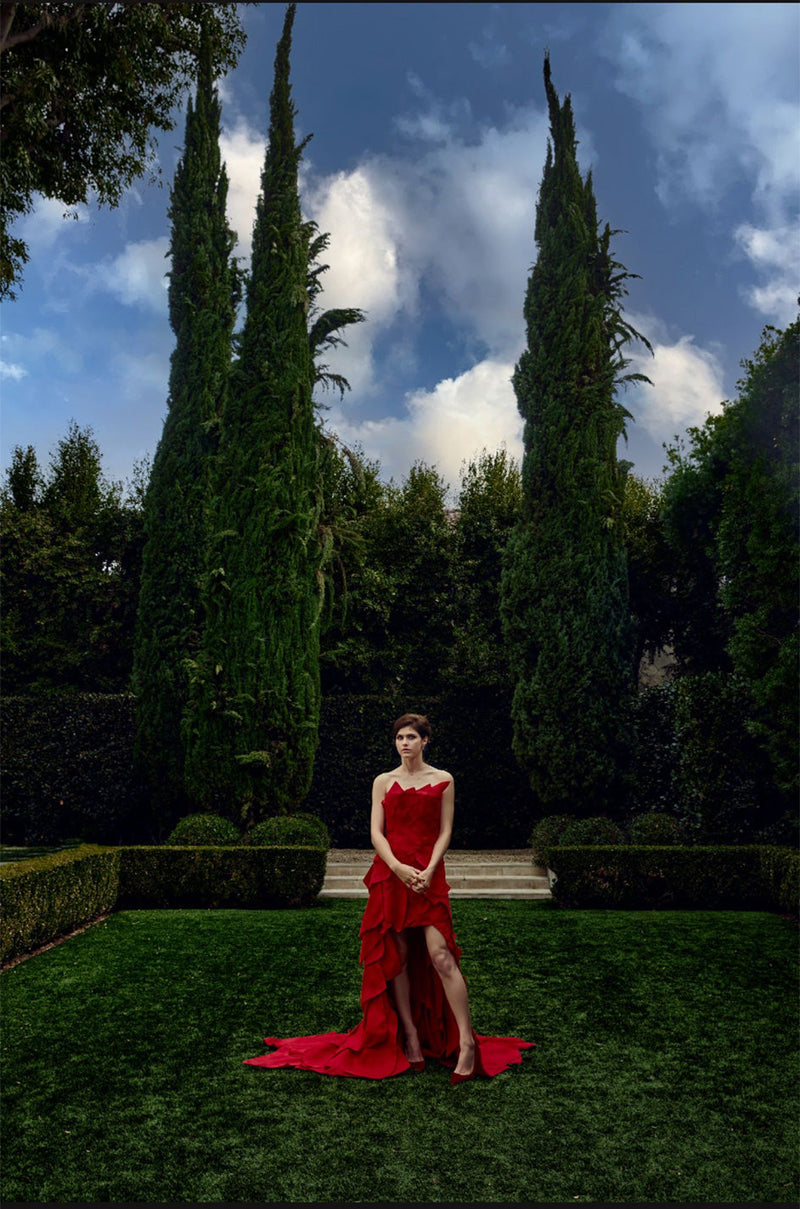 Fall 2001 Jean Louis Scherrer Haute Couture Original Runway Look 7 Sample Strapless Red Layered Panel Dress