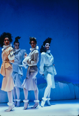 Ultra Rare Fall 1986 Thierry Mugler Ad / Runway Pale Ice Blue Suit w Faux Fur Cuffs & Collar