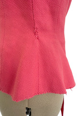 1950s Unlabeled Lanvin-Castillo Couture Elaborate Gold Beaded Pink Waffle Weave Top & Skirt