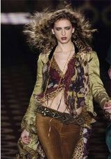 Fall 2004 Roberto Cavalli Runway Look 31 Multiple Prints & Layered Silk Chiffon Great Coat Jacket