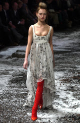 Fall 2003 Alexander McQueen 'Scanners" Runway Look 55 Silk Dress w Silver Sequins & Hand Embroidery