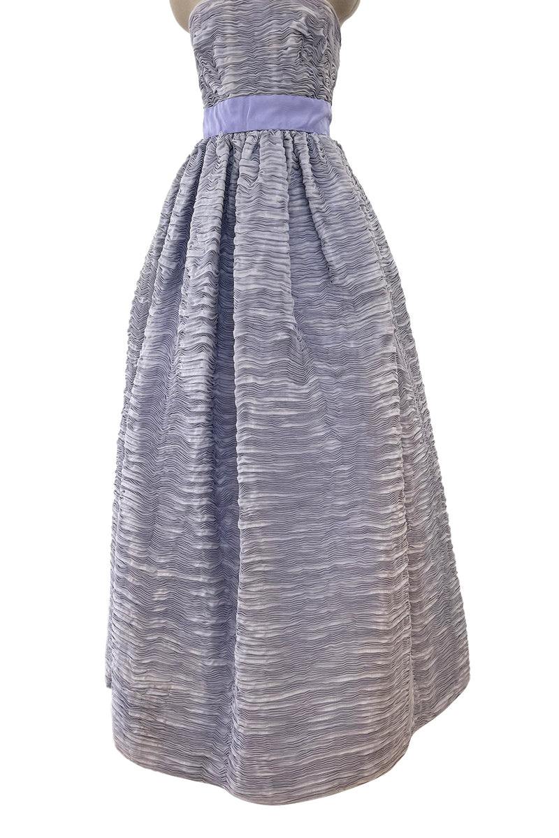 Elegant Late 1950s Sybil Connolly Couture Pale Lavender Pleated Linen Strapless Dress w Shawl