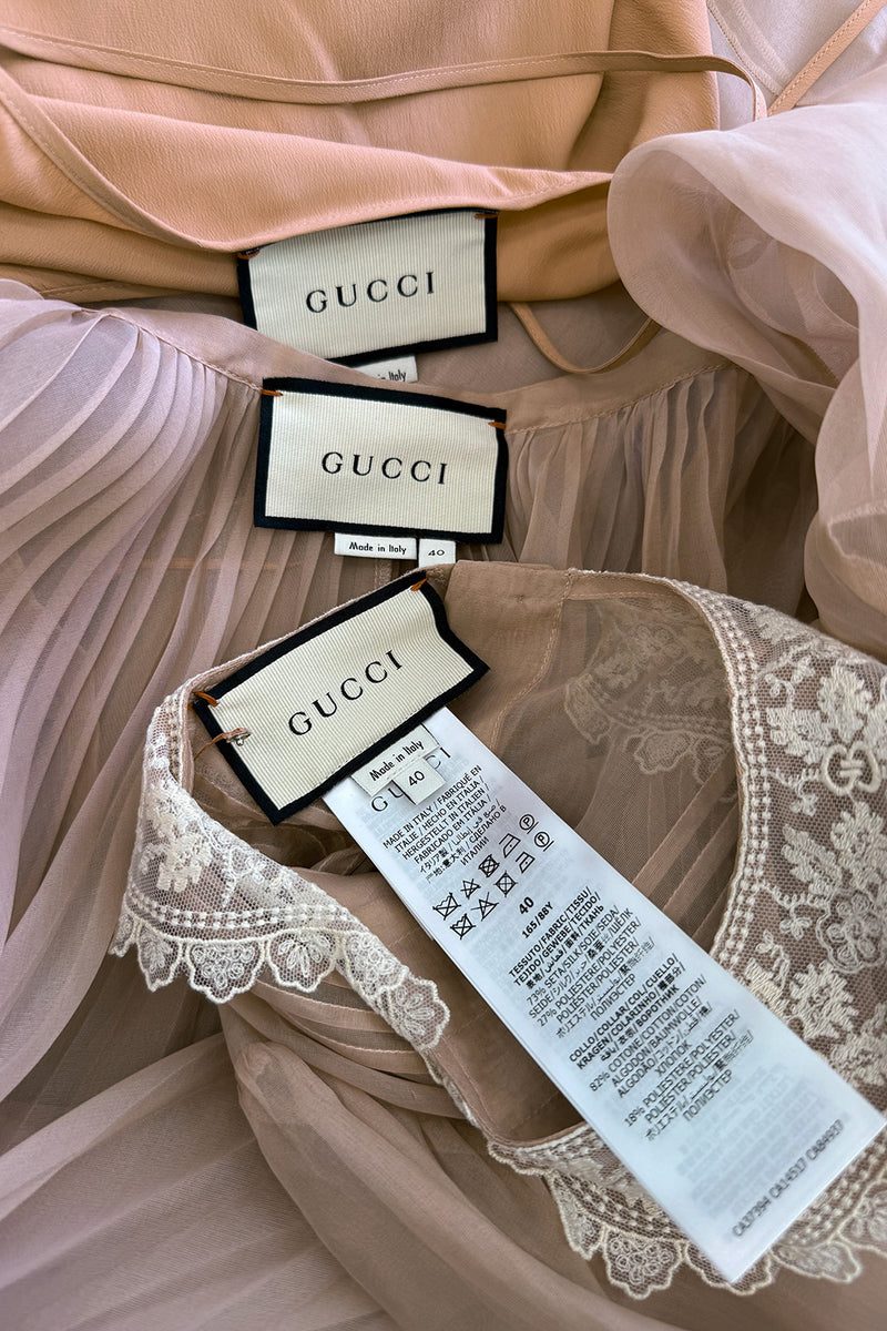 Spectacular Fall 2020 Gucci by Alessandro Michele Runway Look 29 Dusty Pink Silk Dress & Skirt Overlay Set