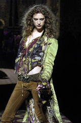 Fall 2004 Roberto Cavalli Runway Look 31 Multiple Prints & Layered Silk Chiffon Great Coat Jacket