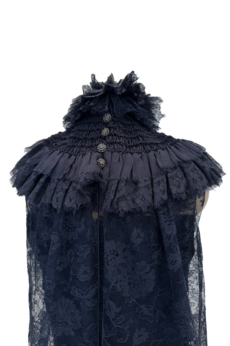 Extraordinary Fall 2008 Chanel by Karl Lagerfeld Blue Lace & Chiffon Dress & Cape Set