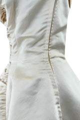 1950s Philip Hulitar Couture Strapless Gathered Front Champagne Ivory Silk Dress w Bow