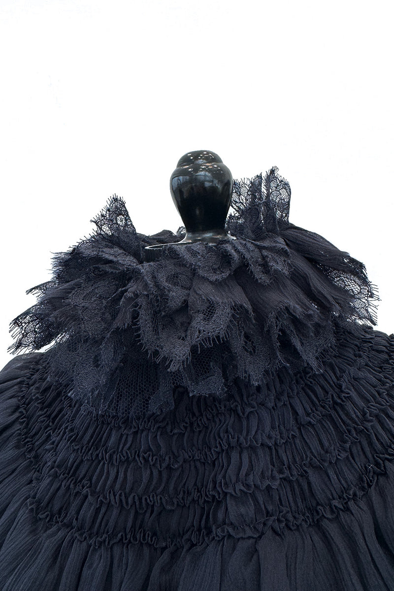 Extraordinary Fall 2008 Chanel by Karl Lagerfeld Blue Lace & Chiffon Dress & Cape Set