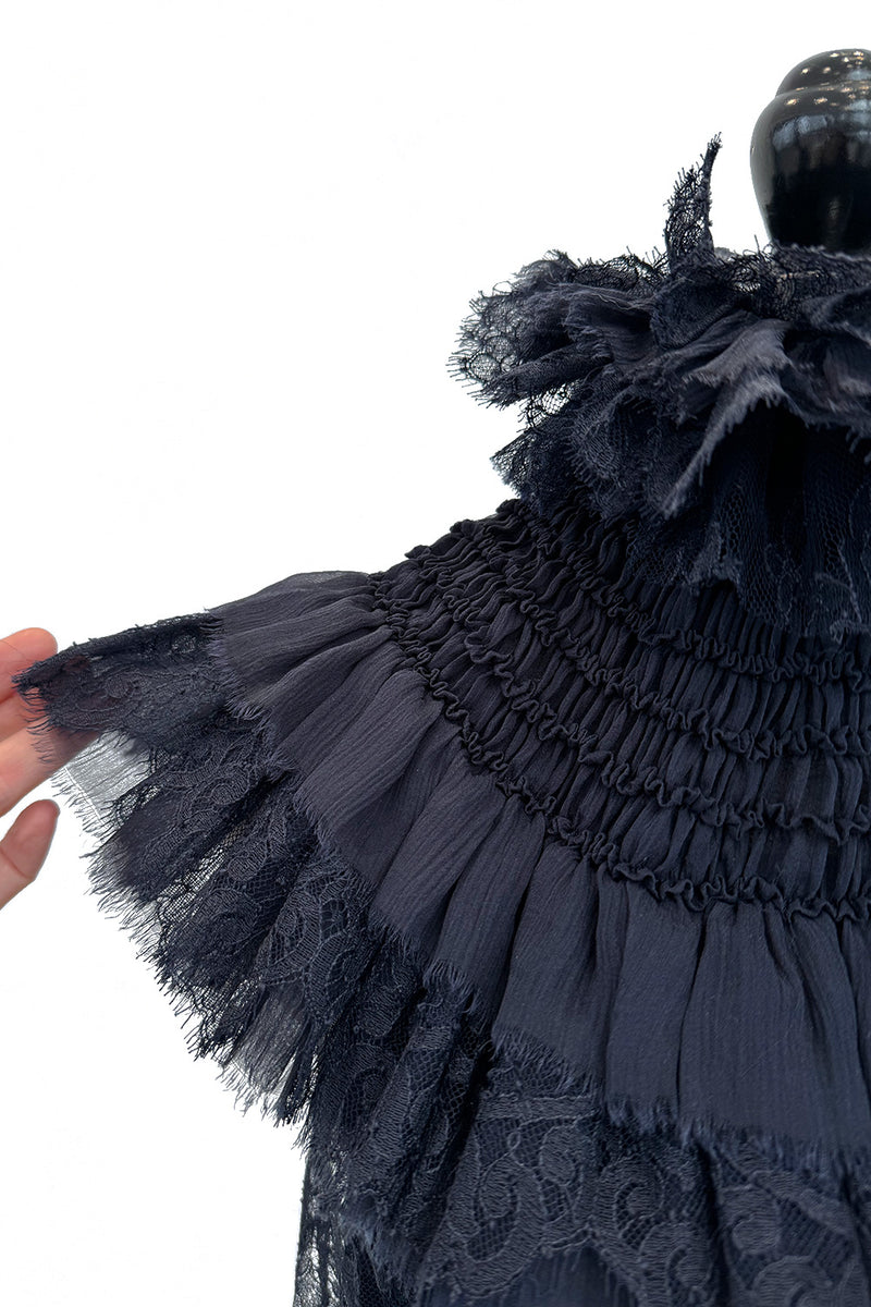 Extraordinary Fall 2008 Chanel by Karl Lagerfeld Blue Lace & Chiffon Dress & Cape Set