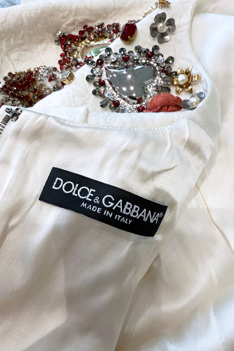 Spring 2015 Dolce & Gabbana Runway Look 48 Silk Brocade Mini Dress w Elaborate Front Embellishments