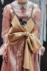 Fall 2020 Gucci by Alessandro Michele Runway Look 29 Dusty Pink Silk Dress & Skirt Overlay Set