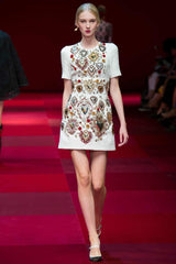 Spring 2015 Dolce & Gabbana Runway Look 48 Silk Brocade Mini Dress w Elaborate Front Embellishments