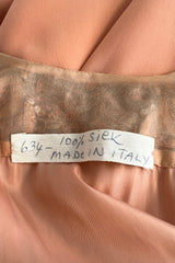 Documented 1960s Tiziani Couture by Karl Lagerfeld Peach Silk Plunge Dress w Matching Feather Cape