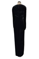 Fall 1984 Christian Dior by Marc Bohan Haute Couture Runway Black Velvet Dress w Wide Neckline