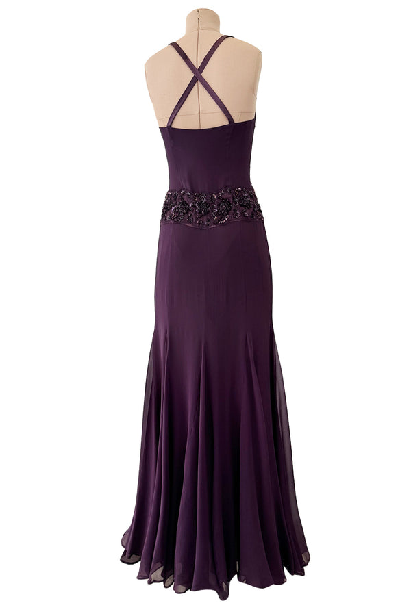 Gorgeous 2000s Valentino Roma Mauve Purple Silk Chiffon Dress w Sequin & Lace Detailing