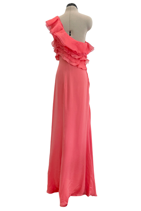 Prettiest Spring 2011 Valentino by Pierpaolo Piccioli & Maria Grazia Chiuri Pastel Coral Ruffled One Shoulder Silk Chiffon Dress