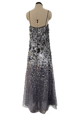 Easy-to-Wear Spring 2020 Emporio Armani Runway Look 59 Grey Silk Organza Silver Sequin Dress
