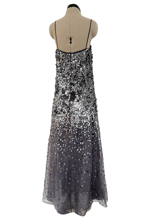 Easy-to-Wear Spring 2020 Emporio Armani Runway Look 59 Grey Silk Organza Silver Sequin Dress