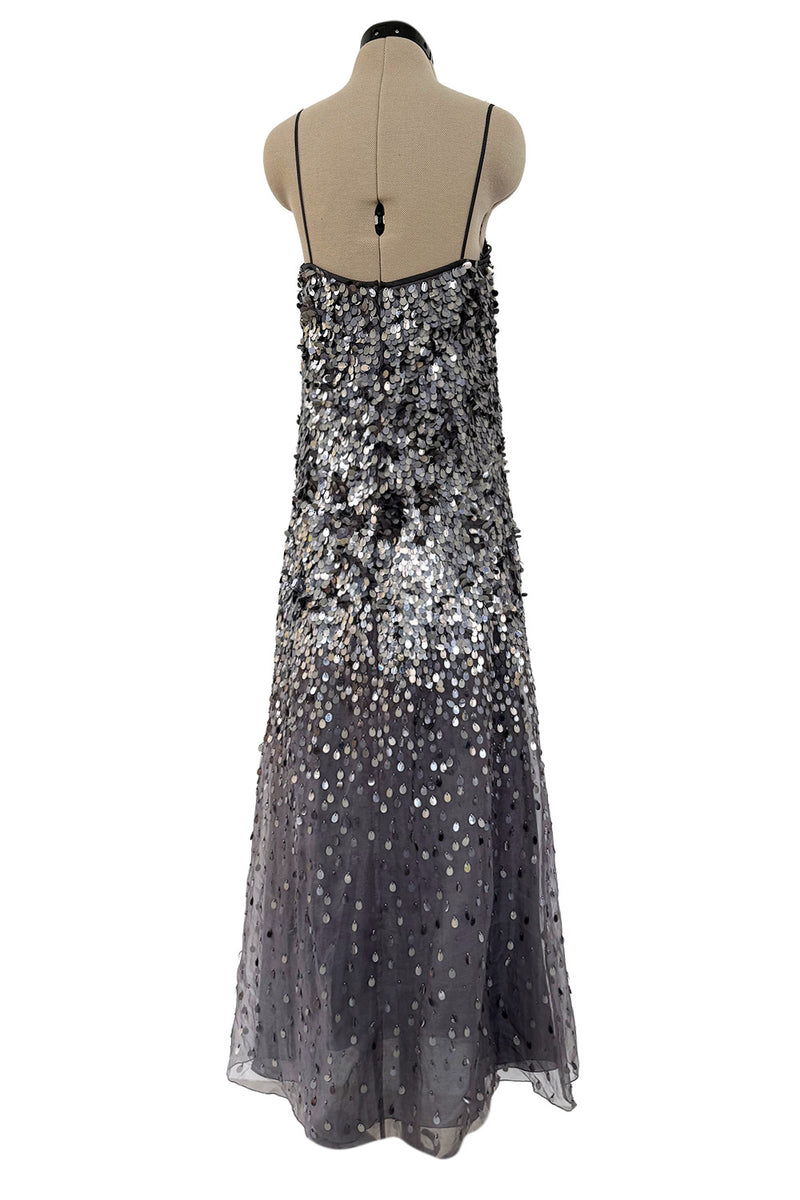 Easy-to-Wear Spring 2020 Emporio Armani Runway Look 59 Grey Silk Organza Silver Sequin Dress