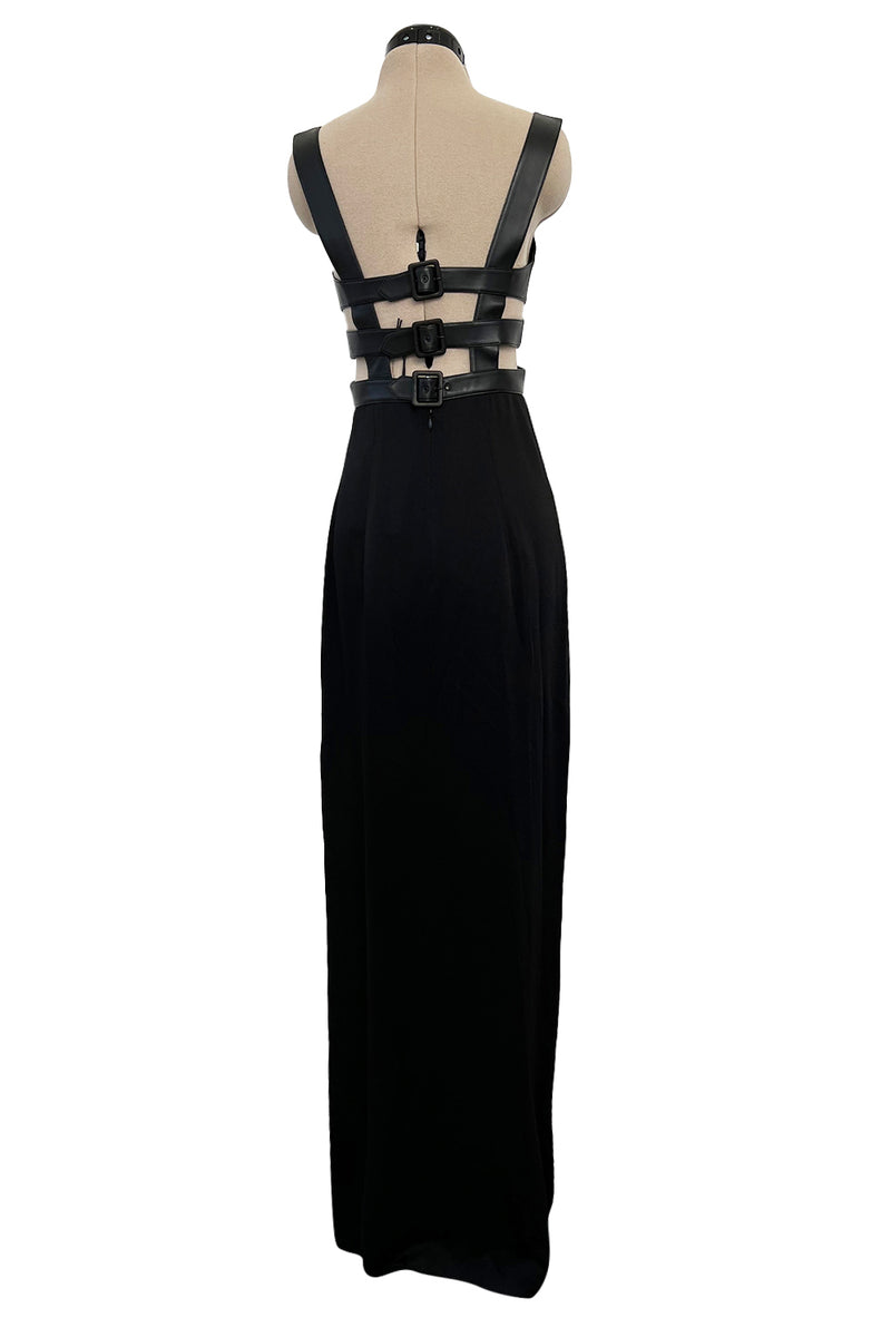 Incredible Fall 2021 Alaia Leather Cut Out Bustier Dress w Cage Back & Hammered Silk Skirt