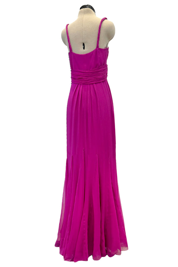 Prettiest Cruise 2000 Christian Dior by John Galliano Deep Raspberry Pink Silk Chiffon Crossed Bodice Dress