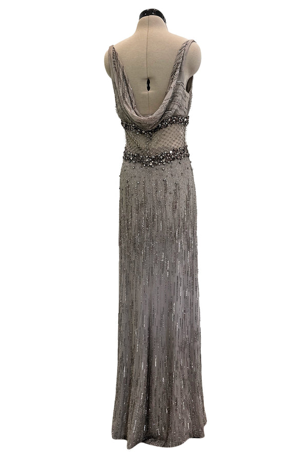 2010s Valentino by Pierpaolo Piccioli & Maria Grazia Chiuri Sequin & Rhinestone Embellished Deep Silver Silk Dress