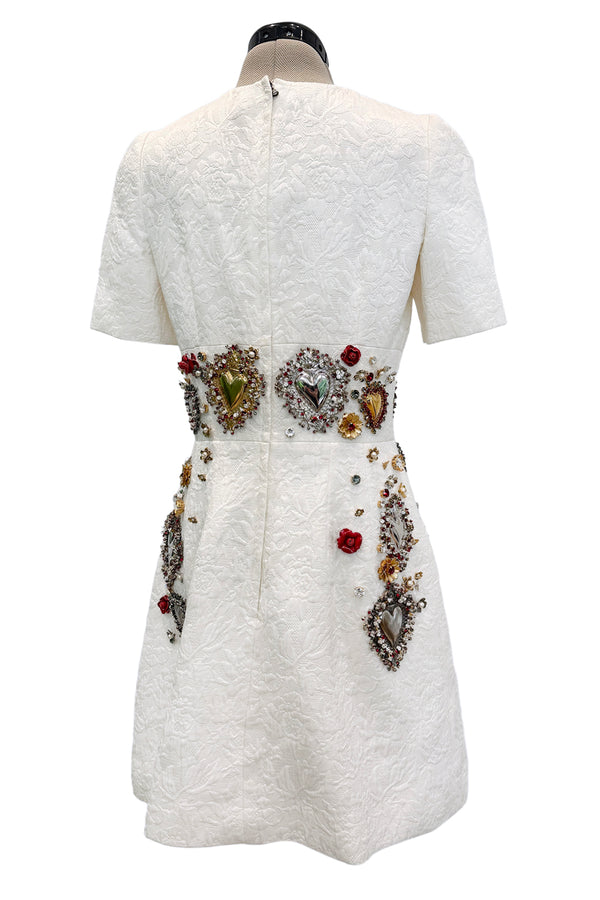 Spring 2015 Dolce & Gabbana Runway Look 48 Silk Brocade Mini Dress w Elaborate Front Embellishments