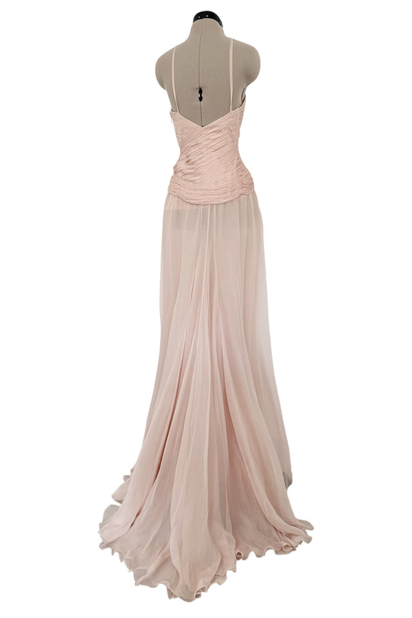 c 2007 Roberto Cavalli Pale Ballet Pink Pleated Silk Jersey Dress w Front Plunge & Rhinestones