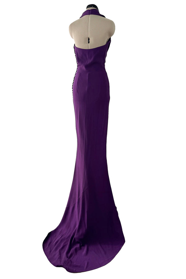 Beautiful Resort 2009 Christian Dior by John Galliano Purple Bias Silk Crepe Dress w Plunge Front & Train