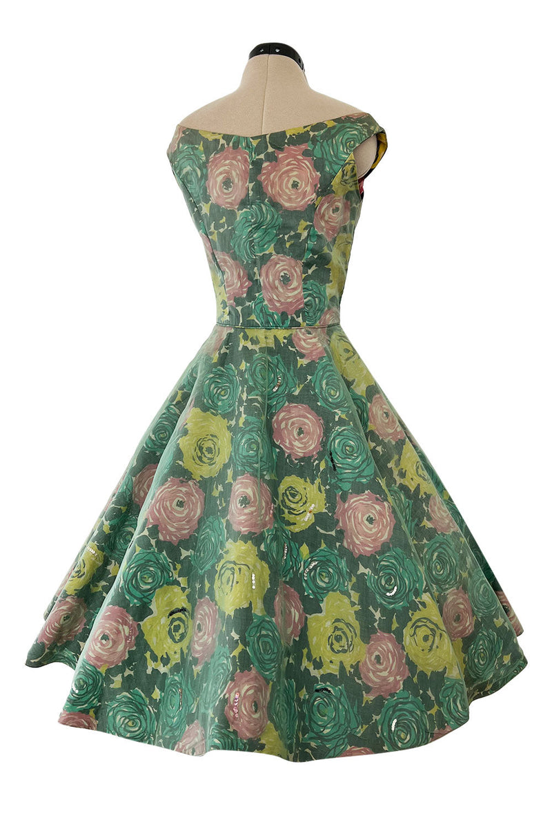 Gorgeous 1950s David Hart Organza Covered Cotton Floral Print Dress w Shrimpton Couture Gorgeous 1950s David Hart Organza Covered Cotton Floral Print Dress w Shrimpton Couture
