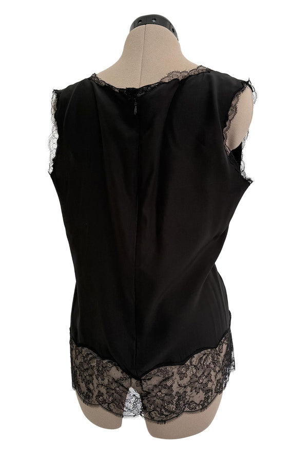 Chic Little mid-1980s Emanuel Ungaro Haute Couture Handmade Black Silk & Lace Camisole Top
