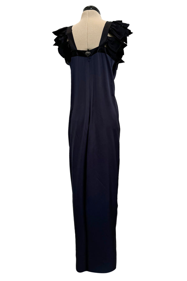 Exceptional Cruise 2009 Chanel by Karl Lagerfeld Blue Silk Deep Front Plunge Dress