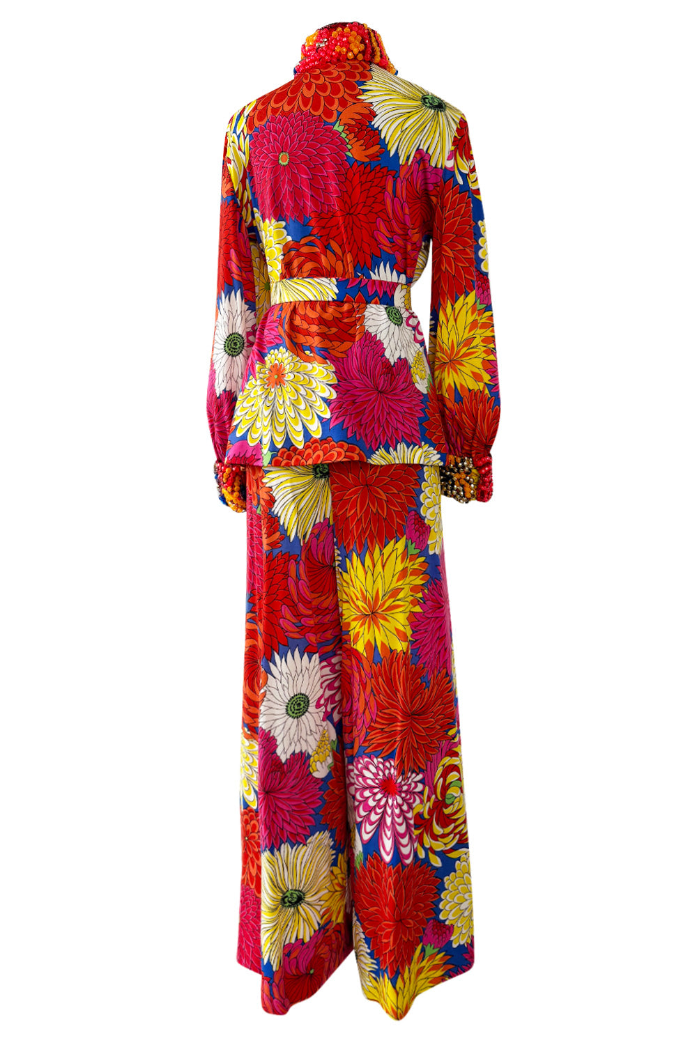 Fabulous 1970s Hanae Mori Bright Floral Print Jersey Pant & Top