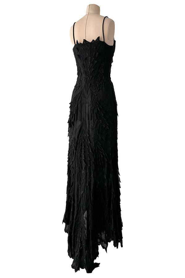 c 1995 Gianni Versace Atelier Haute Couture Black Hand-Beaded Dress w Top Stitched Bust