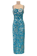 Incredible Resort 2008 Christian Dior by John Galliano Blue & Silver Brocade Dress w Beaded Bodice