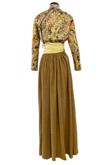 Fall 1970 Madame Gres Haute Couture Wide Leg Pant w Metallic Partially Open Tie Top Set
