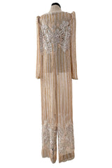 Gorgeous 1980s Unlabeled Fernando Pena Metallic Gold Thread & Pink Bead Sequin & Net Dress