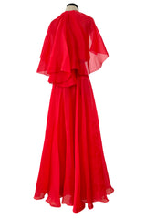 1979 Givenchy Red Organza Caped Dress
