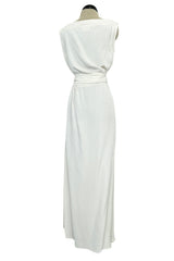 Yves Saint Laurent Spring 1993 minimalist White Dress w Raised Reptile Print