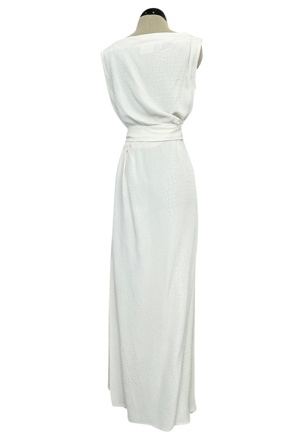 Yves Saint Laurent Spring 1993 minimalist White Dress w Raised Reptile Print