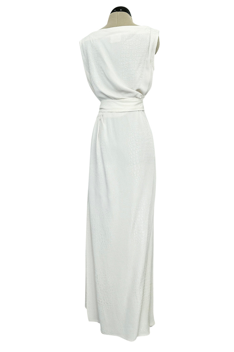 Yves Saint Laurent Spring 1993 minimalist White Dress w Raised Reptile Print
