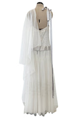 Stunning 2005 Chanel by Karl Lagerfeld White Sequin Detailed & Silk Tulle Dress w Ribbon Detail