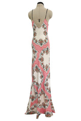 Prettiest Spring 2021 Rodarte Runway Look 20 Bias Cut Silk Pink Print Flower & Hearts Dress w Removable Flower