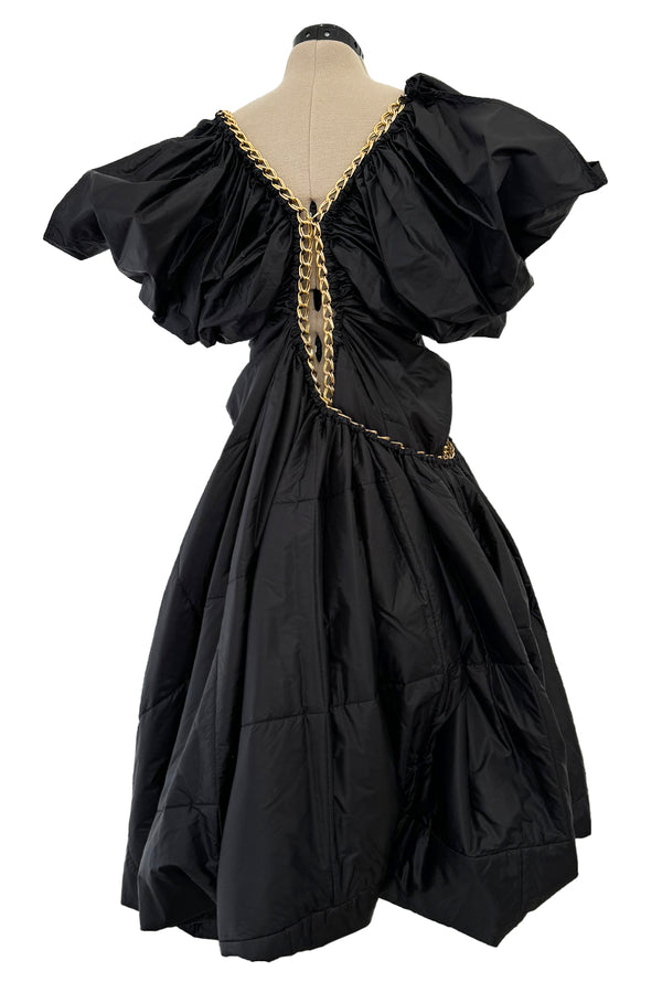 Amazing Fall 2009 Junya Watanabe Black Padded Nylon Dress w Gold Chain Detailing
