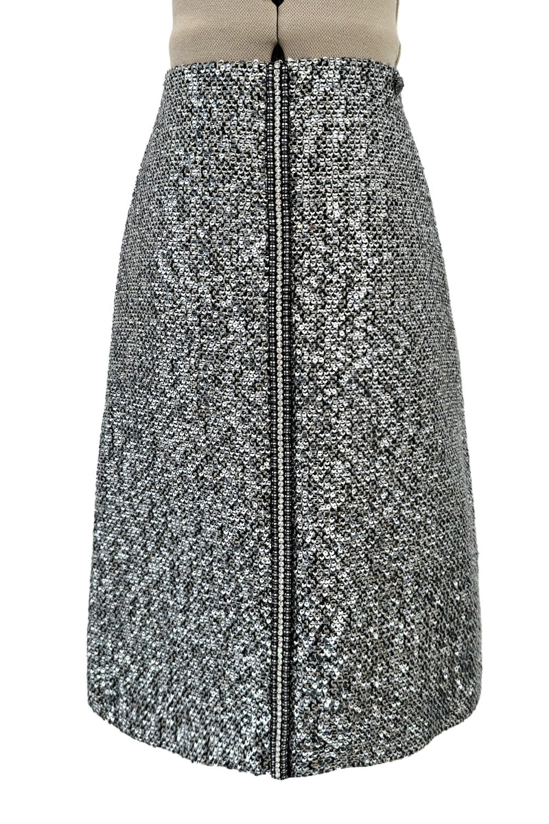 Beautiful Pre-Fall 2020 Chanel by Virginie Viard Runway Look 37 Silver Sequin, Pearl & Crystal Skirt