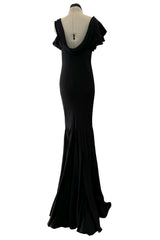 Phenomenal Spring 2007 Alexander McQueen Black Silk Bias Cut Dress w Sweeping Skirts