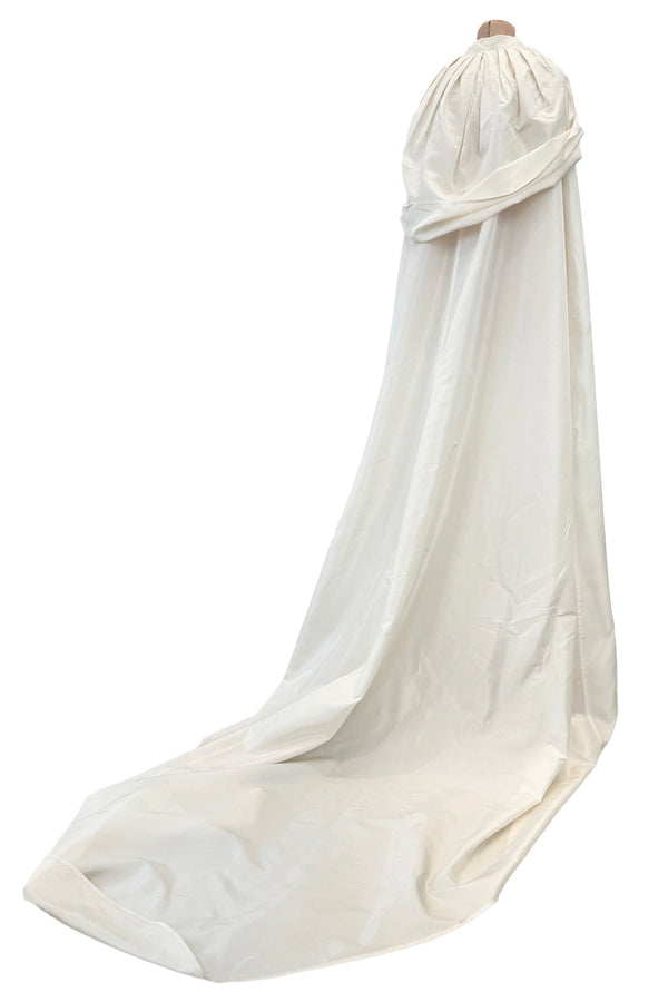 Incredible 1970s Loris Azzaro Ivory Silk Fantasty Voluminous Full Trained Cape w Oversized Hood