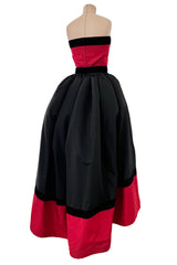 Exceptional c.1990 Nina Ricci by Gerard Pipart Haute Couture Strapless Red & Black Silk Dress