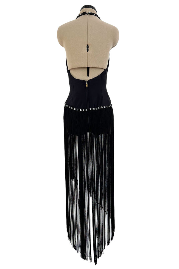 Early 1970s Bob Mackie Unusual Fringed Shaped Bodysuit Showgirl Costume Dress Piece