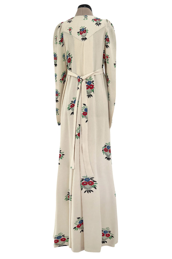 Extraordinary 1973 Ossie Clark & Celia Birtwell Documented Ivory Moss Crepe w Floral
