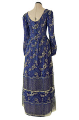 1970s Lanvin by Jules-Francois Crahay Demi-Couture Metallic Gold Detailing Blue Dress